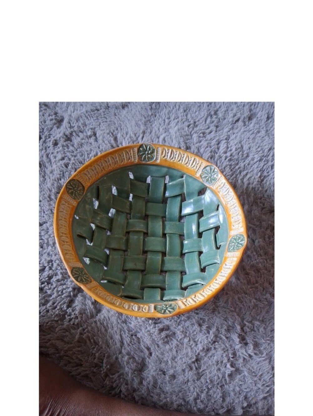 HAWKSBILL Pottery Blue Green Yellow HANDWOVEN Clay  BASKET U.S.A. Virginia